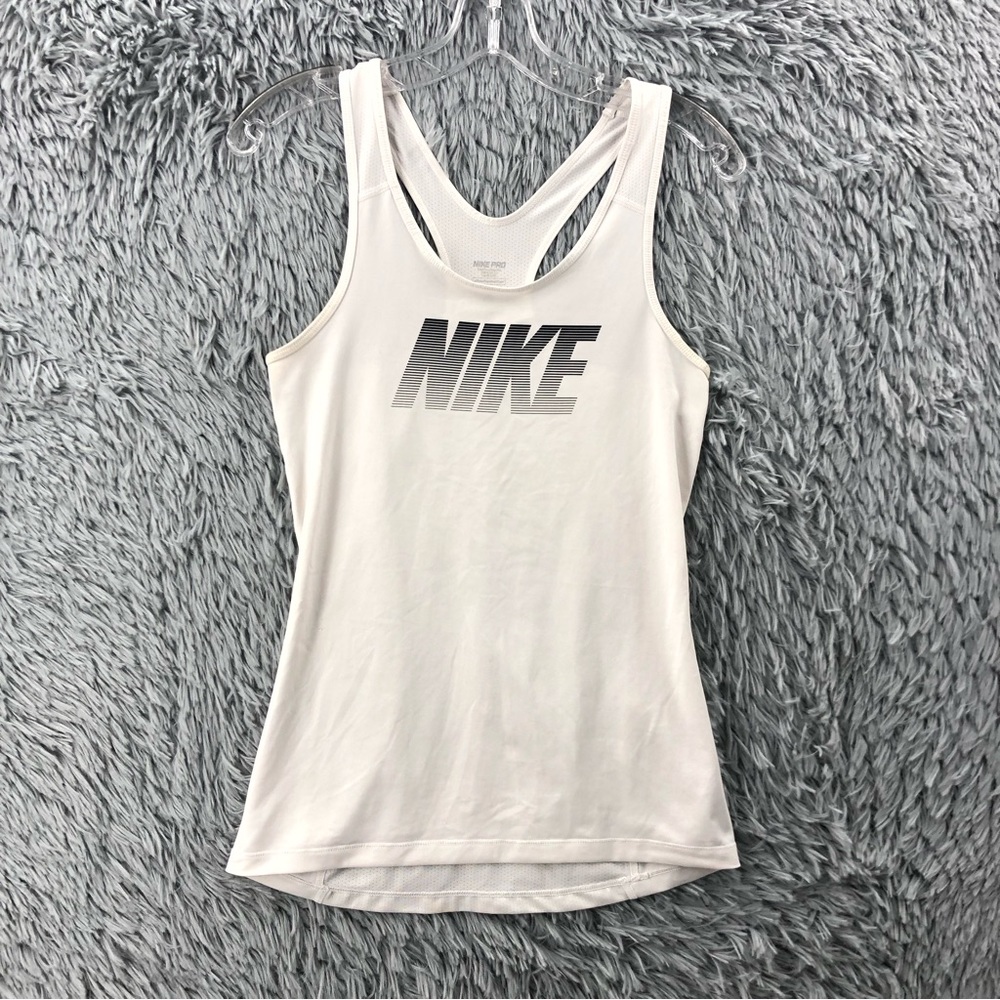 Nike Tank Top Pro Womens Small White Gray Athletic Workout